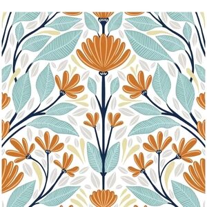 NextWall Verdifris And Orange Folk Floral Peel And Stick Wallpaper